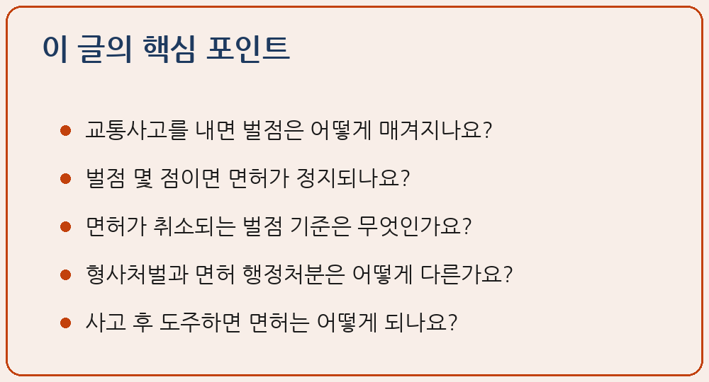 교통사고 벌점 부과 면허 정지 취소 기준 이 글의 핵심 포인트 요약 이미지