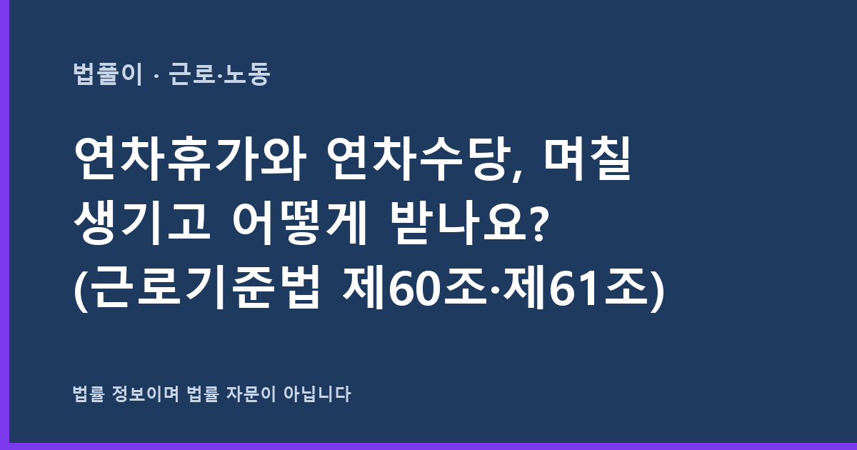연차휴가와 연차수당, 며칠 생기고 어떻게 받나요? (근로기준법 제60조·제61조) 대표 이미지